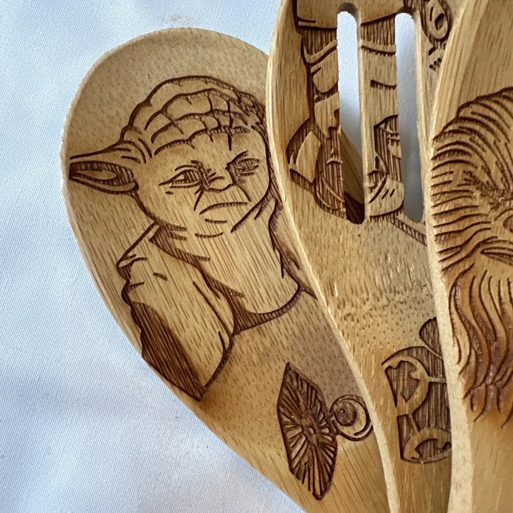Hygnn 5 Piece Star Wars Bamboo Wooden Cooking‎ Utensils, Home Decor New